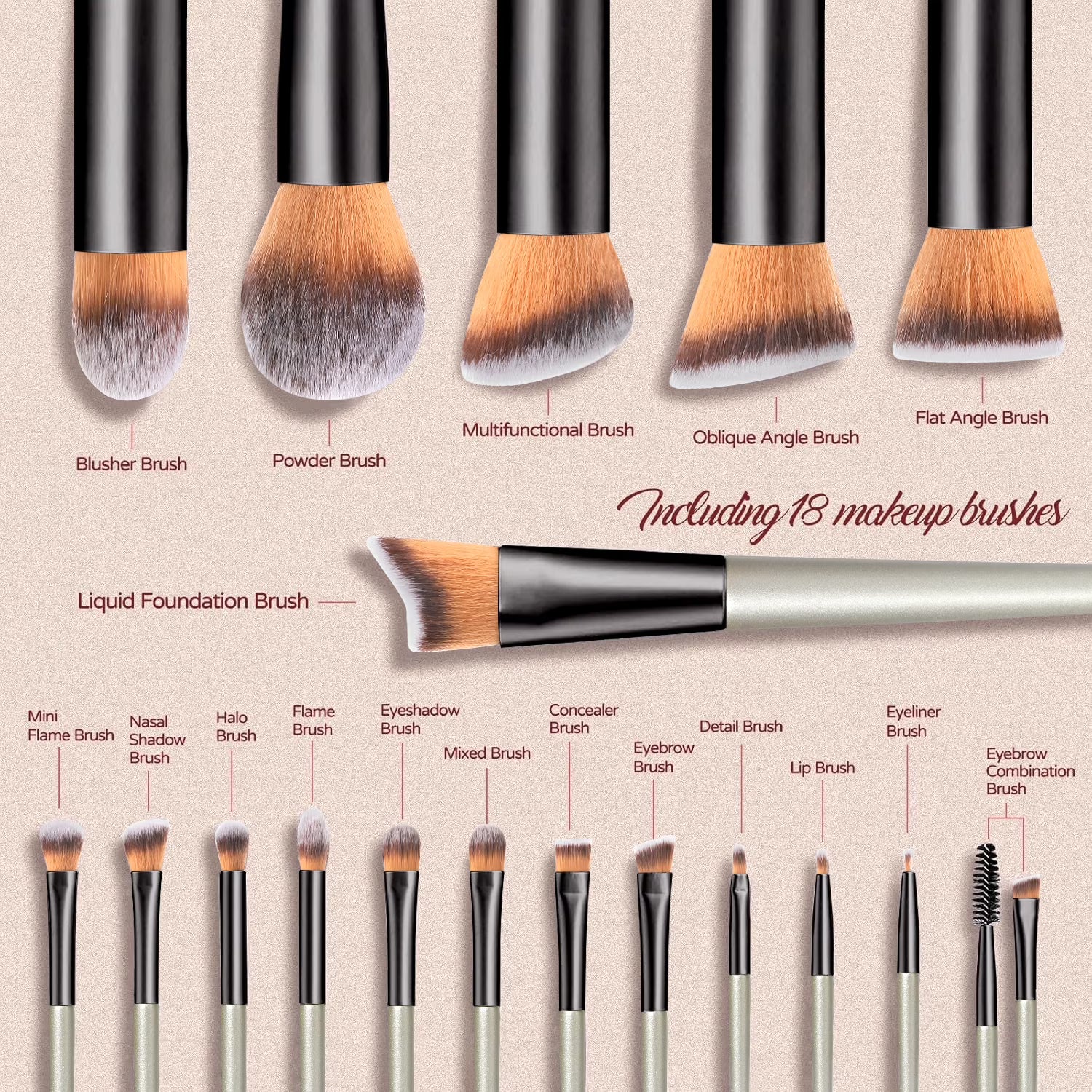 18-Piece Professional Makeup Brush Set